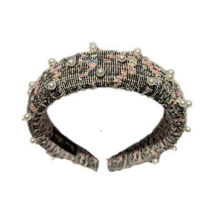 Tweed Puff Padded Headband w/ Pearl Detail